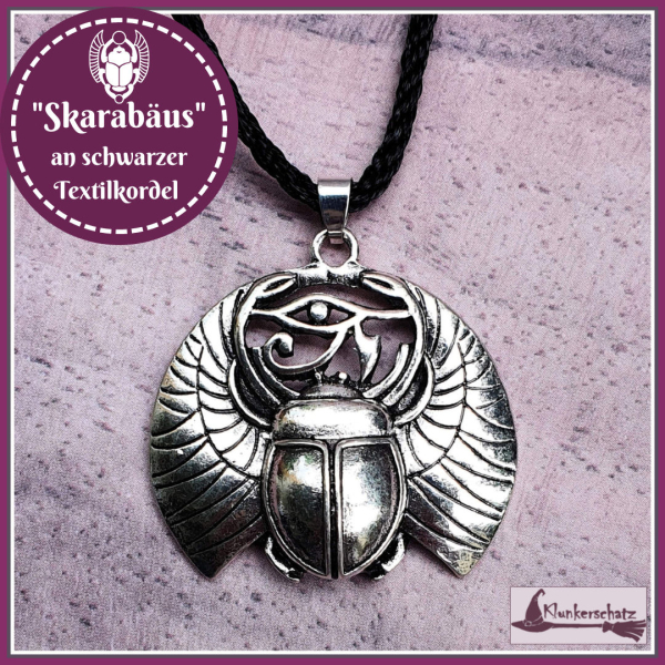 "Skarabäus & Horusauge" an schwarzer Textilkordel - 47,5 cm