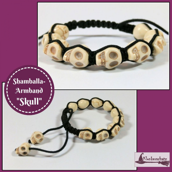 Shamballa-Armband "Skull" mit Howlith-Perlen
