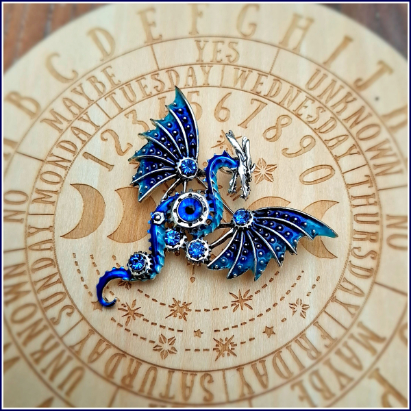 "Blauer Steampunk-Drache" - Brosche und Kettenanhänger - 2 in 1