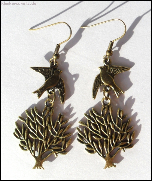 Ohrhänger "Vogelbaum", bronzefarbener Vintage Style