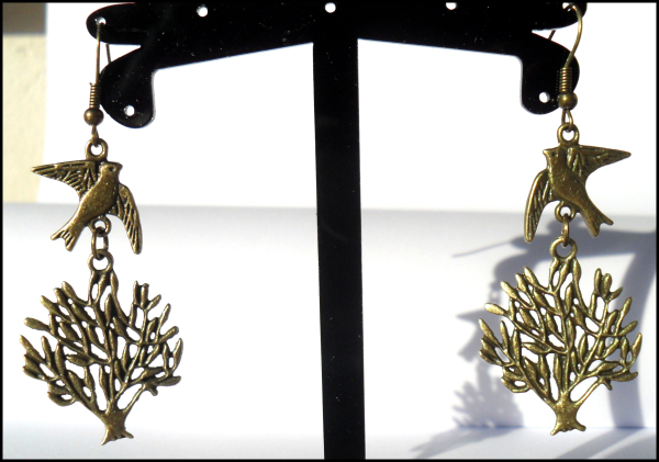 Ohrhänger "Vogelbaum", bronzefarbener Vintage Style