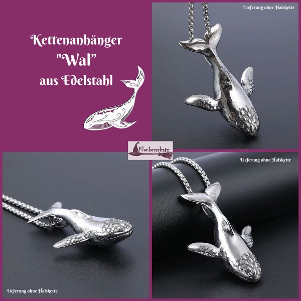 Großer Kettenanhänger „Wal“ aus Edelstahl