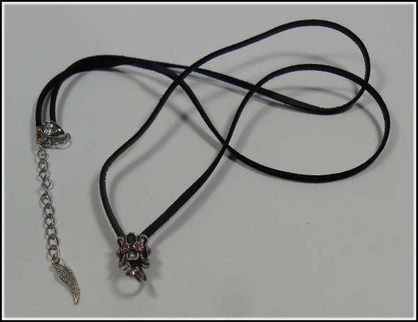 Wechselschmuckkette "Schwarzes Wildlederimitat & rosa Strass" - 78 cm