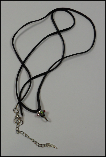 Wechselschmuckkette "Schwarzes Wildlederimitat & bunter Strass" - 89 cm