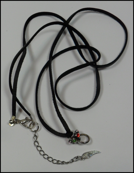 Wechselschmuckkette "Schwarzes Wildlederimitat & bunter Strass" - 89 cm