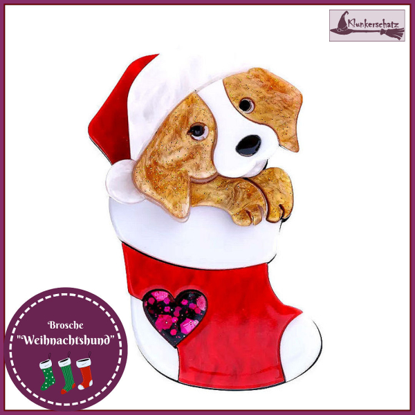 Brosche „Weihnachtshund“ aus Acryl