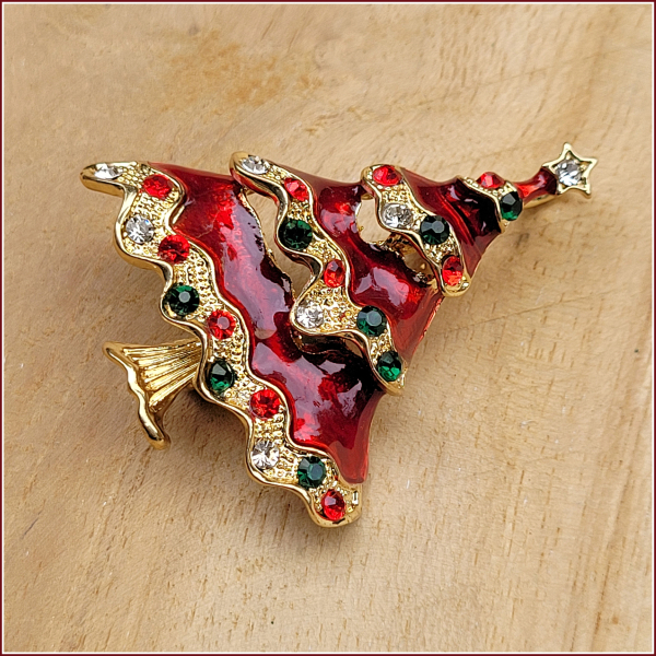 "Roter Weihnachtsbaum" - Brosche & Kettenanhänger - 2 in 1