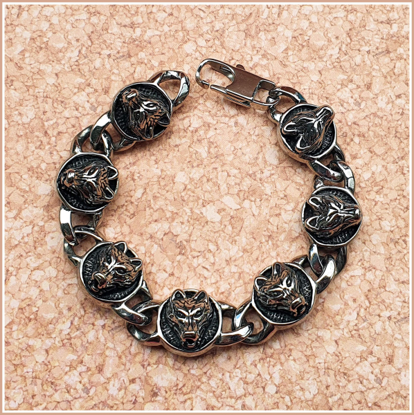 Armband "Wölfe" aus Edelstahl - 21 cm